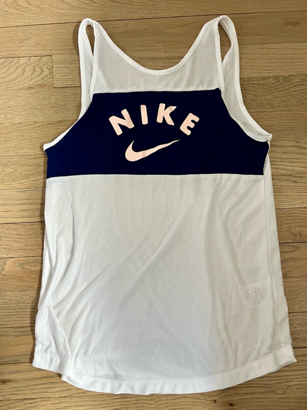 Nike Girl's Training Tank Top. White/Blue Void/Washed Coral. XL (18-20 Big Kid).